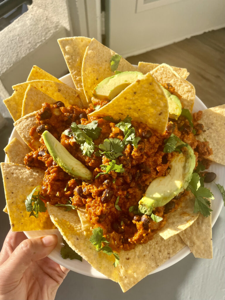 black bean soyrizo red chilaquiles