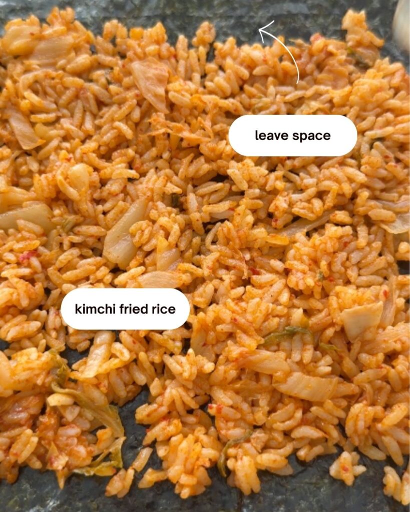 how to roll a kimbap with kimchi fried rice