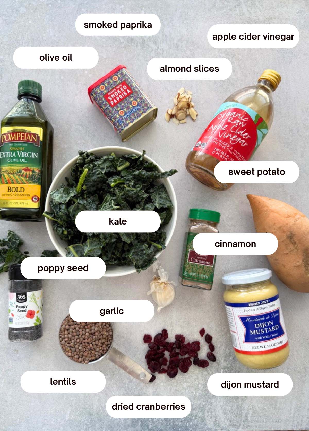 warm kale and lentil salad recipe with sweet potatoes, cooked lentils, and warm kale