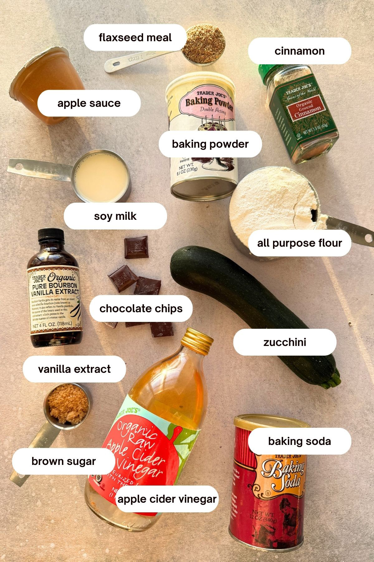 dairy free zucchini bread with chocolate chips ingredients, no oil, flaxseed meal, cinnamon