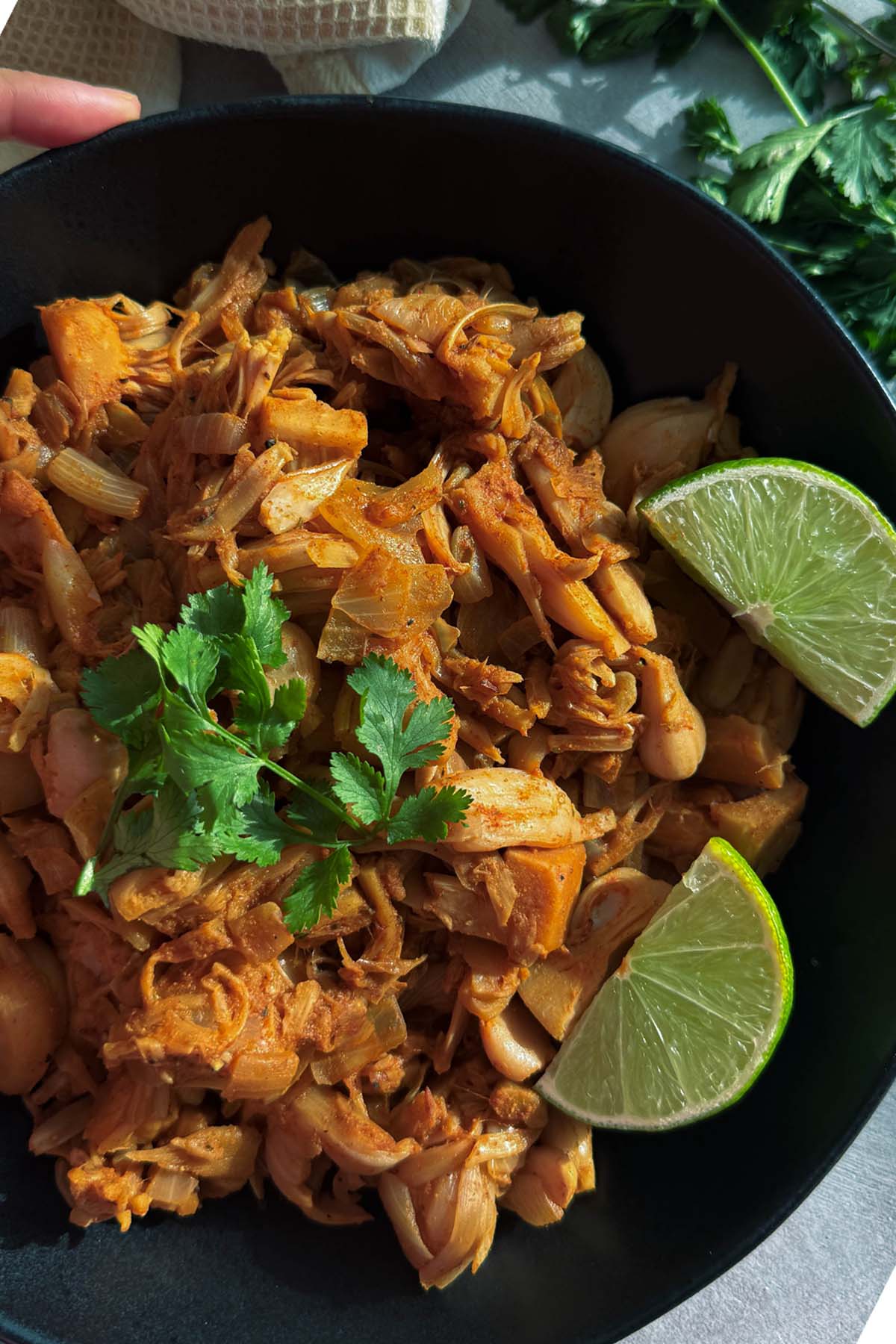 easy stewed one pot vegan jackfruit carnitas