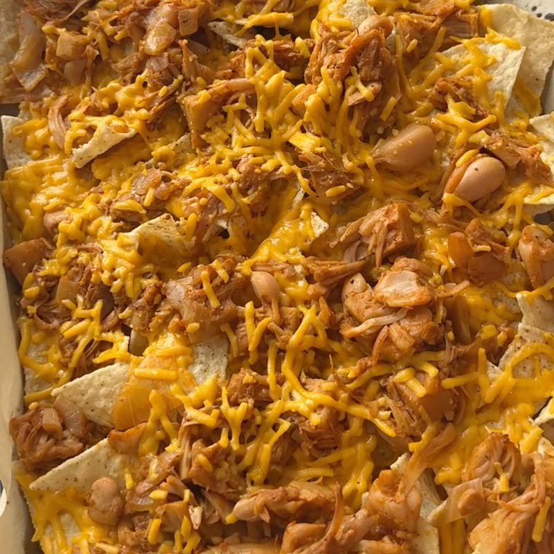 vegetarian loaded jackfruit nachos with melted cheese