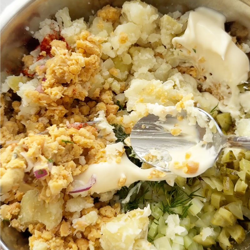 dairy free chickpea and potato salad mashed