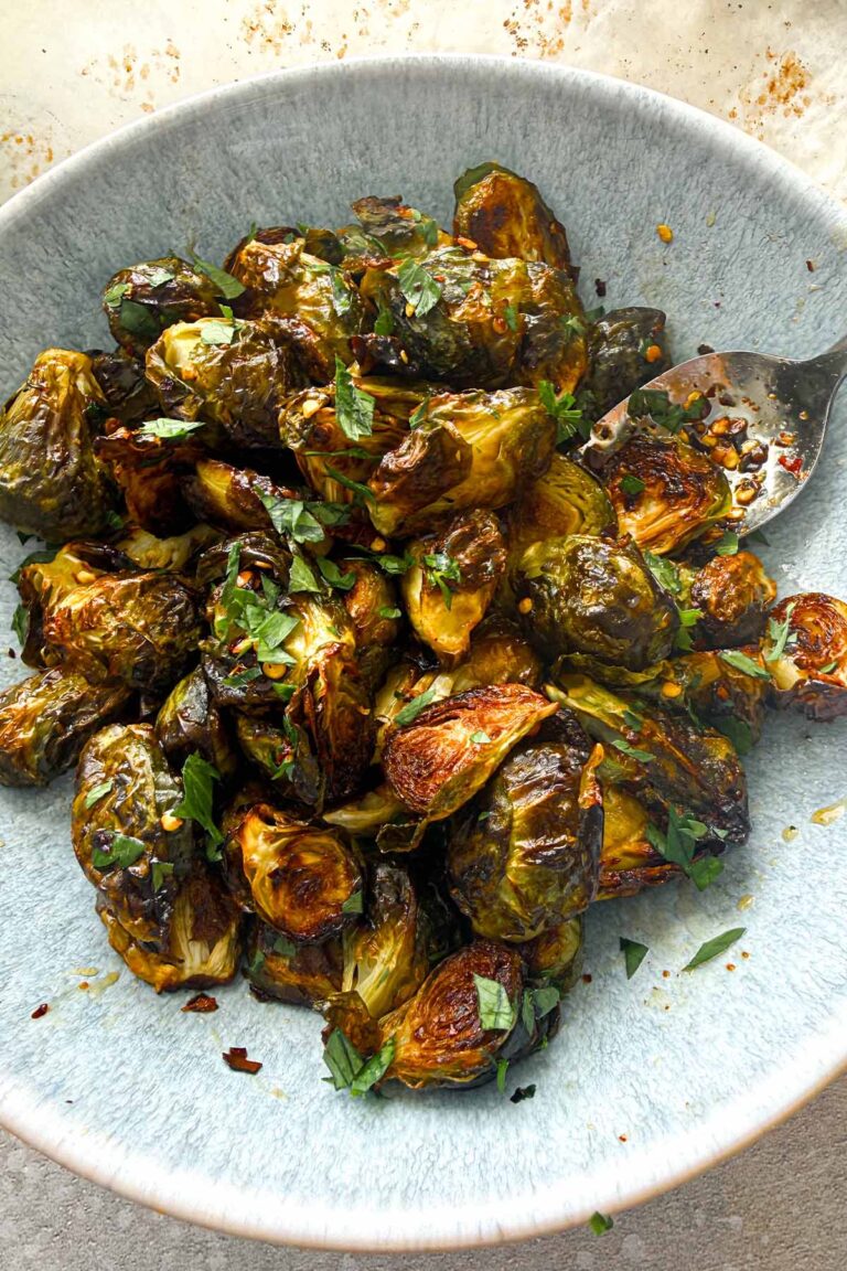 hot honey garlic roasted brussels sprouts