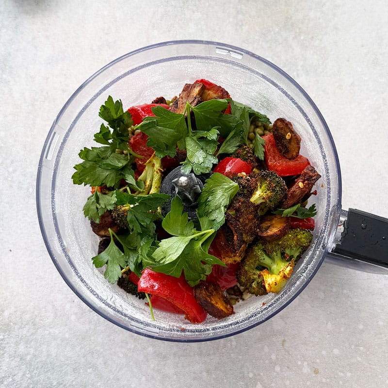 mung bean burger mixture in food processor